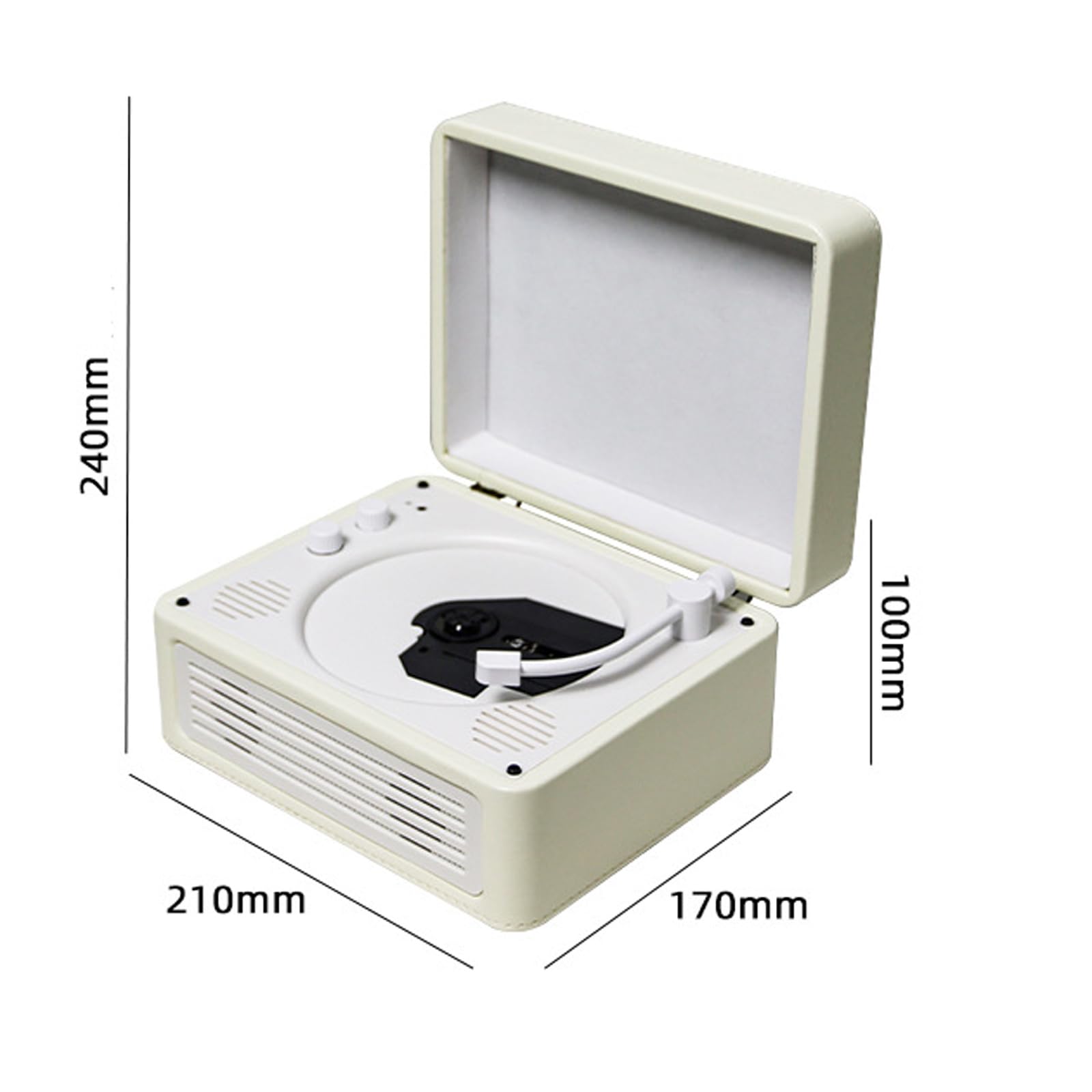 Lettore CD con pannello posteriore magnetico e luce ambientale, doppi altoparlanti integrati, controllo manopola, si collega a cuffie e tablet per la riproduzione di musica