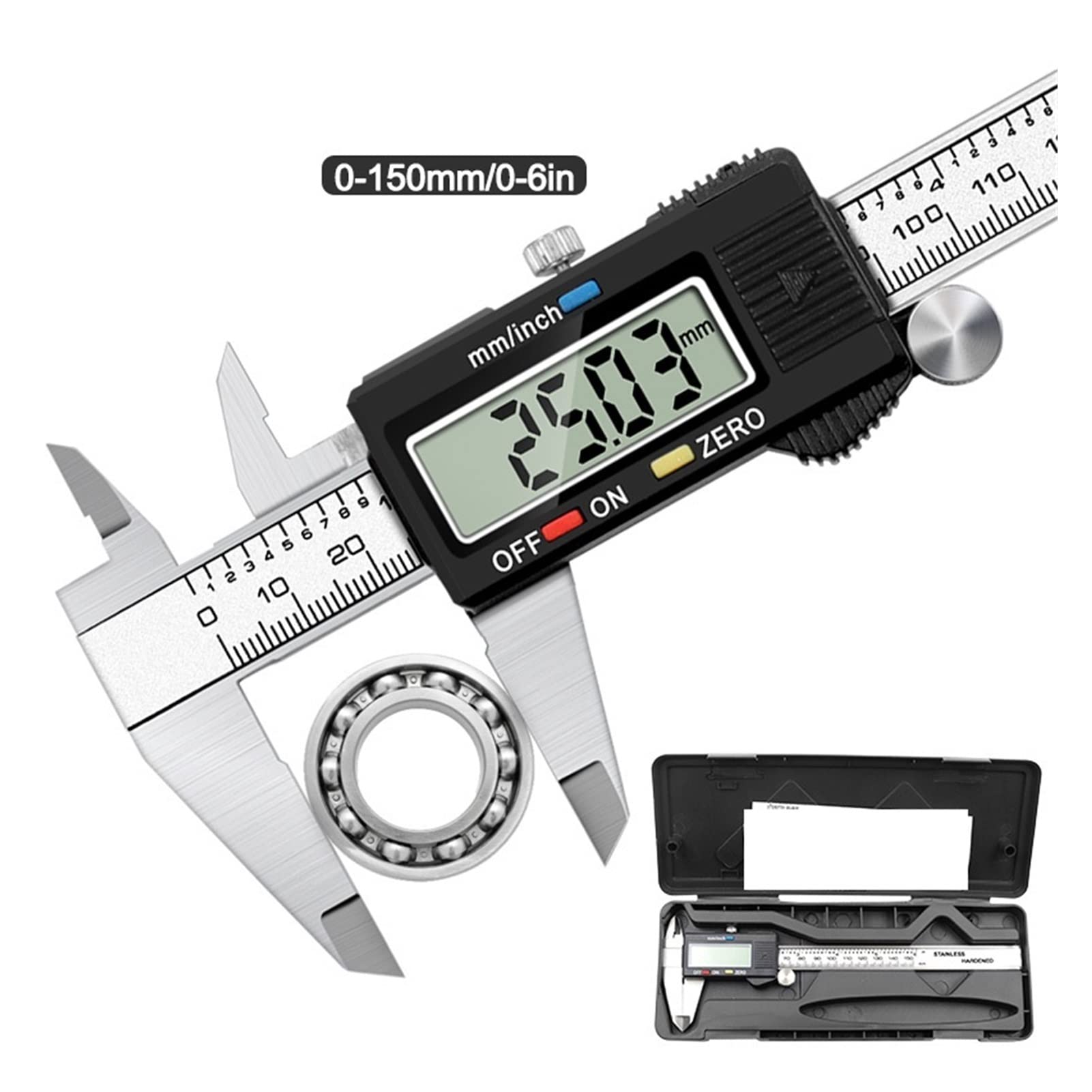 Suwmiarka cyfrowa, Cyfrowy Vernier Caliper 6 calowy 0-150mm Elektroniczny zacisk pomiarowy ze stali nierdzewnej(Calipers box)
