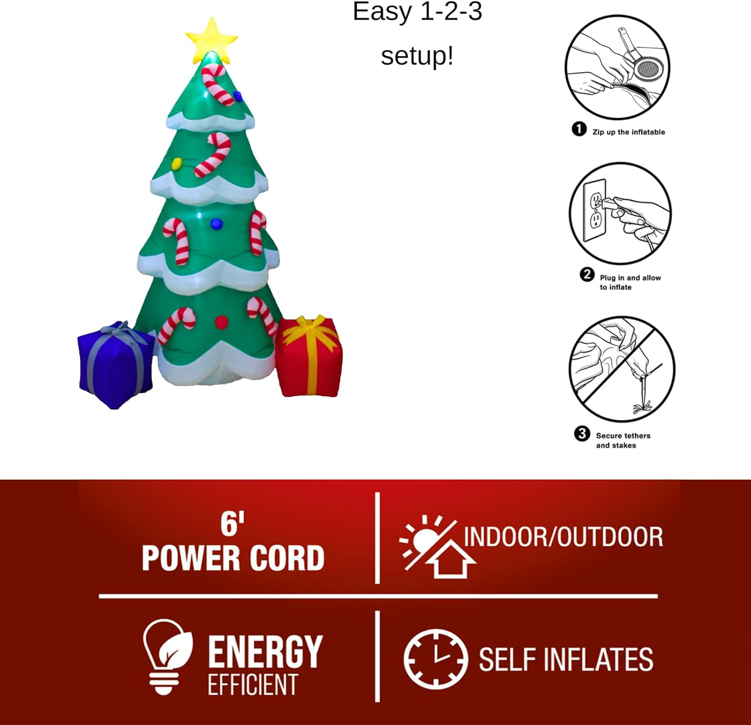 PTS 7FT Inflatable Christmas Tree Outdoor Decoration, Christmas Blow Up Yard Decorations, Built-in LED Lights Inflatables Xmas Holiday Funny Decor for Indoor Lawn Garden - Image 7