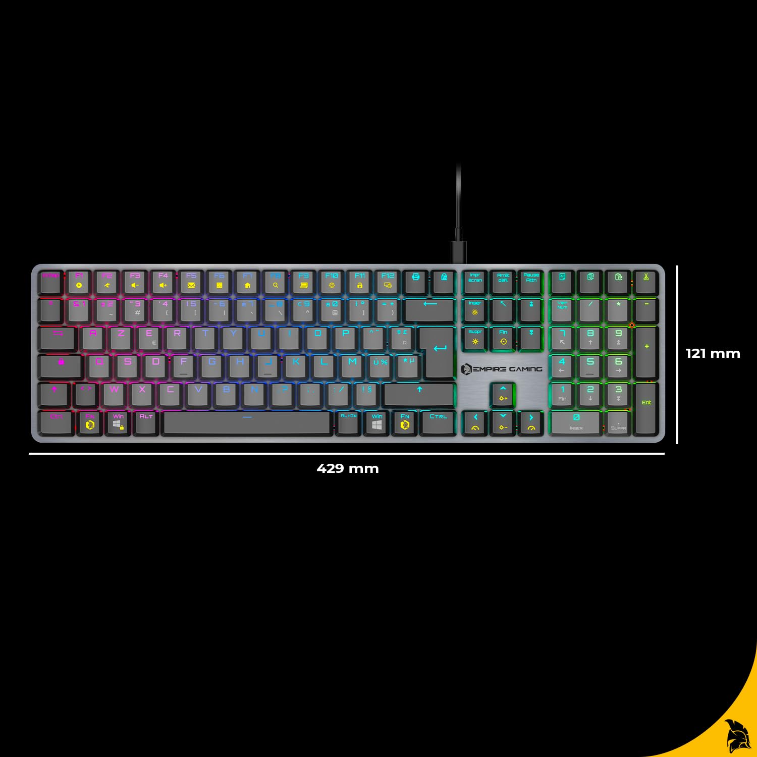 EMPIRE GAMING K243 - Przewodowa mechaniczna klawiatura do gier FR (AZERTY) 111 klawiszy USB-C, przełączniki MX Red, RGB 24 efekty, Anti-Ghosting NKRO, kompatybilna z PC i konsolami