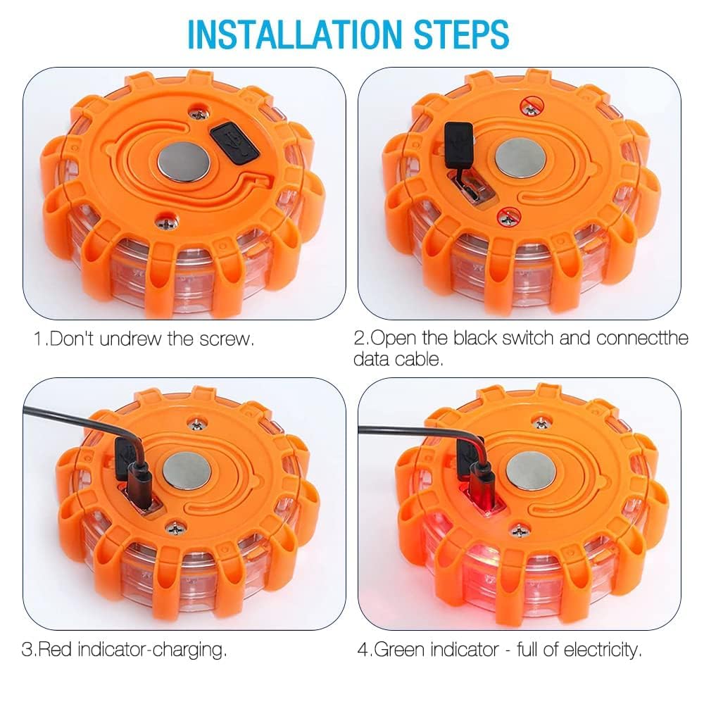 LED Warnleuchte mit 9 Blinkend Leuchtmodi, Warnleuchte mit Magnet und Haken, Warnleuchten Wasserdichte Set mit Kits und Ladezubehör