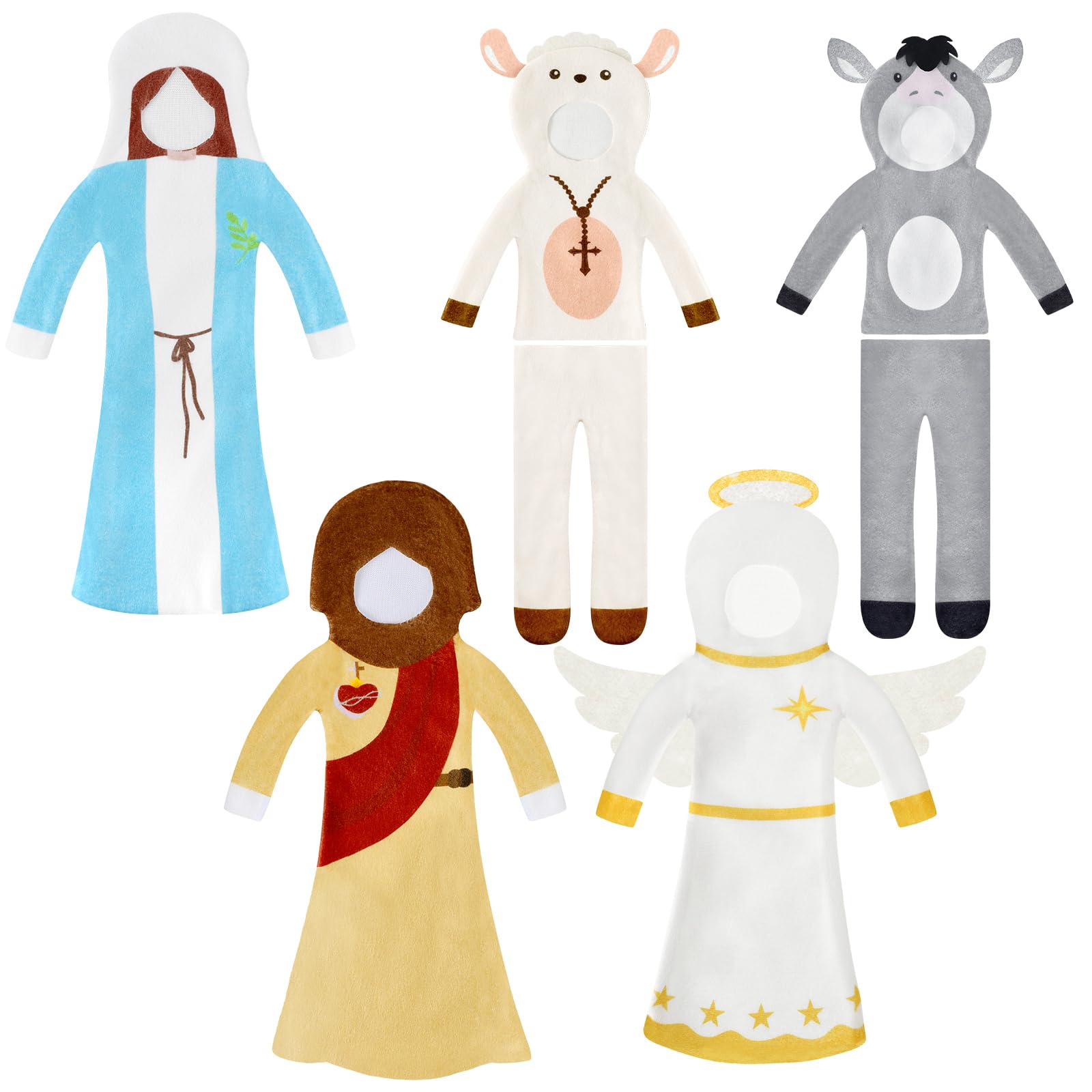 HooLing 5 Set Christmas Clothes Nativity Theme Doll Costume Accessories Angels Priests Nuns Sheep Donkeys Christmas Tree Doll Clothing Holiday Outfits for Christmas Party Decorations