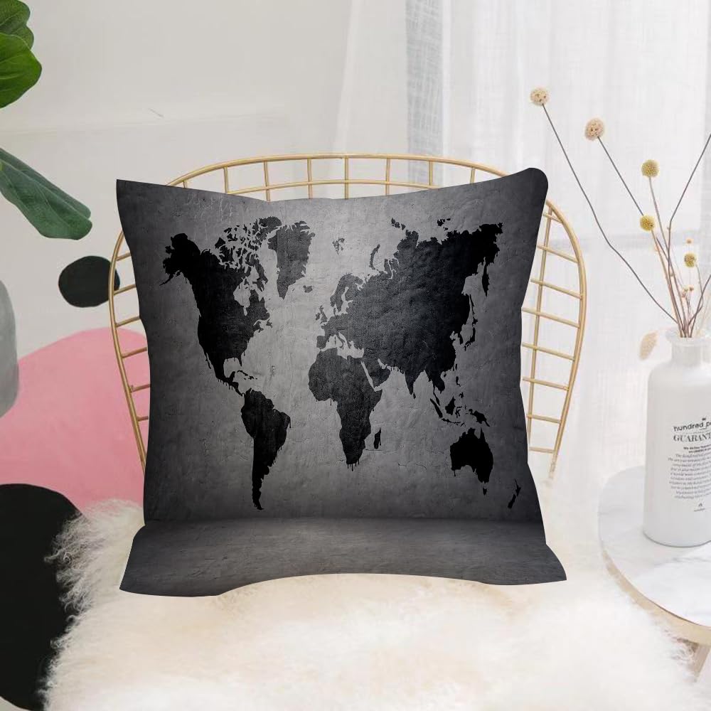 HYMSXW Cushion Cover,Throw Pillow Case Home Decorative for Living Room Bedroom Sofa Chair 20X20 Inch,Dark gray, world map colored in black on a concrete wall Image Grungy urban str,Pillowcase 50X50cm