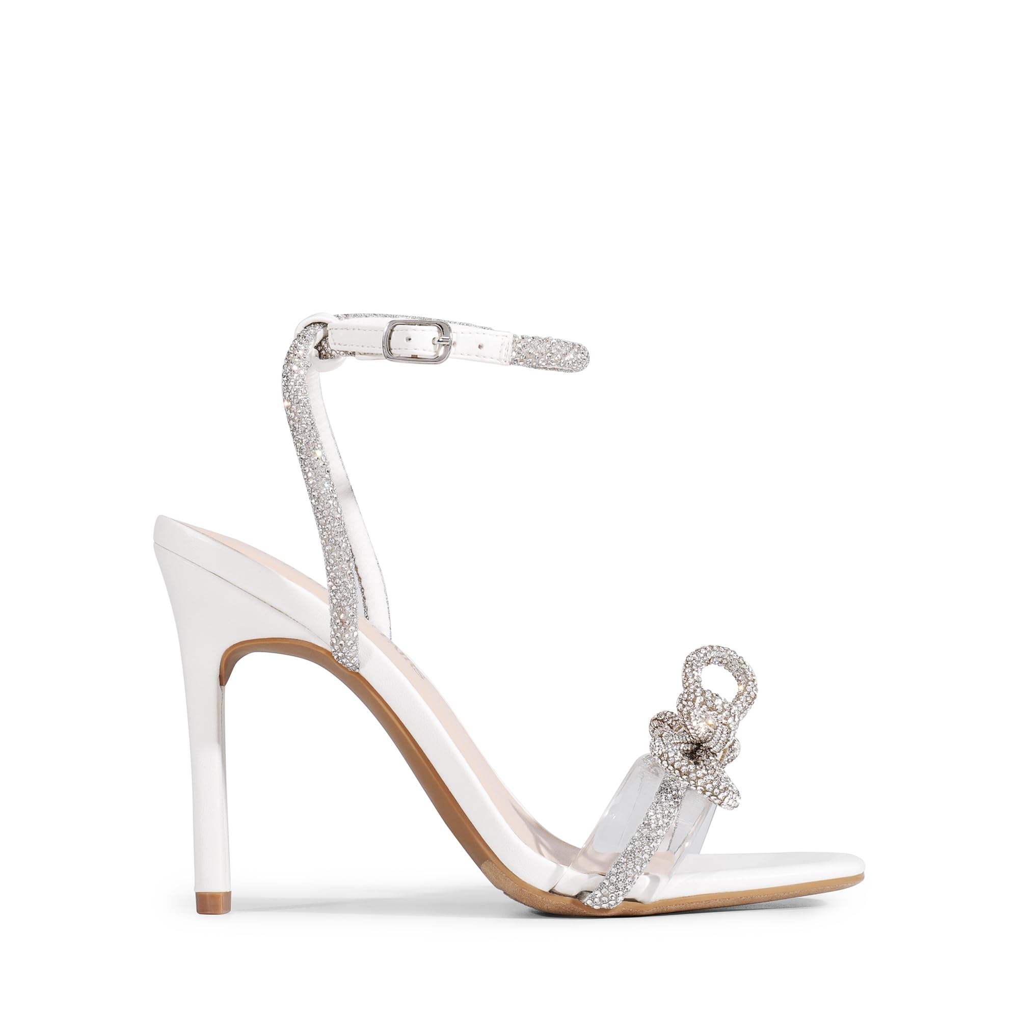 DREAM PAIRS Sandali da donna con doppio fiocco di cristallo trasparente con tacco slingback punta quadrata scarpe per feste di nozze