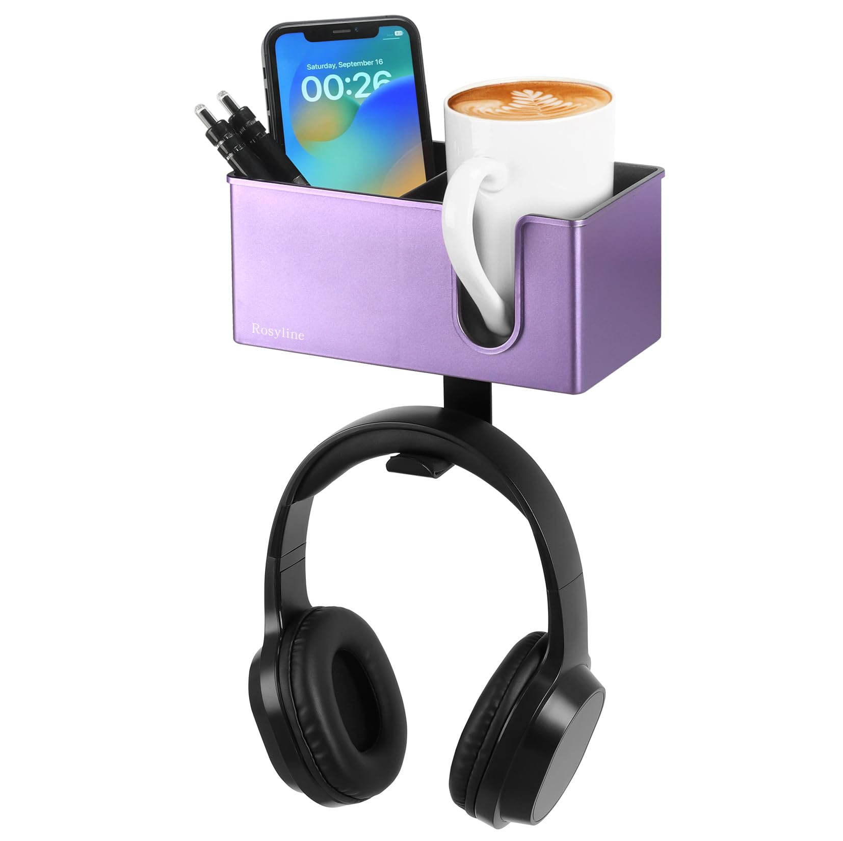 Rosyline 3-in-1 Clip-on Desk Organizer for Expanding Office and Gaming Space - Pen, Headphone, and Desk Item Holder (Purple)
