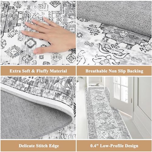 Pauwer Long Hallway Runner Rug 2'6''x14', Boho Washable Runner Rugs with Rubber Backing, Non Slip Carpet Runner for Hallways, Farmhouse Rug Runners for Kitchen Laundry Room Entryway