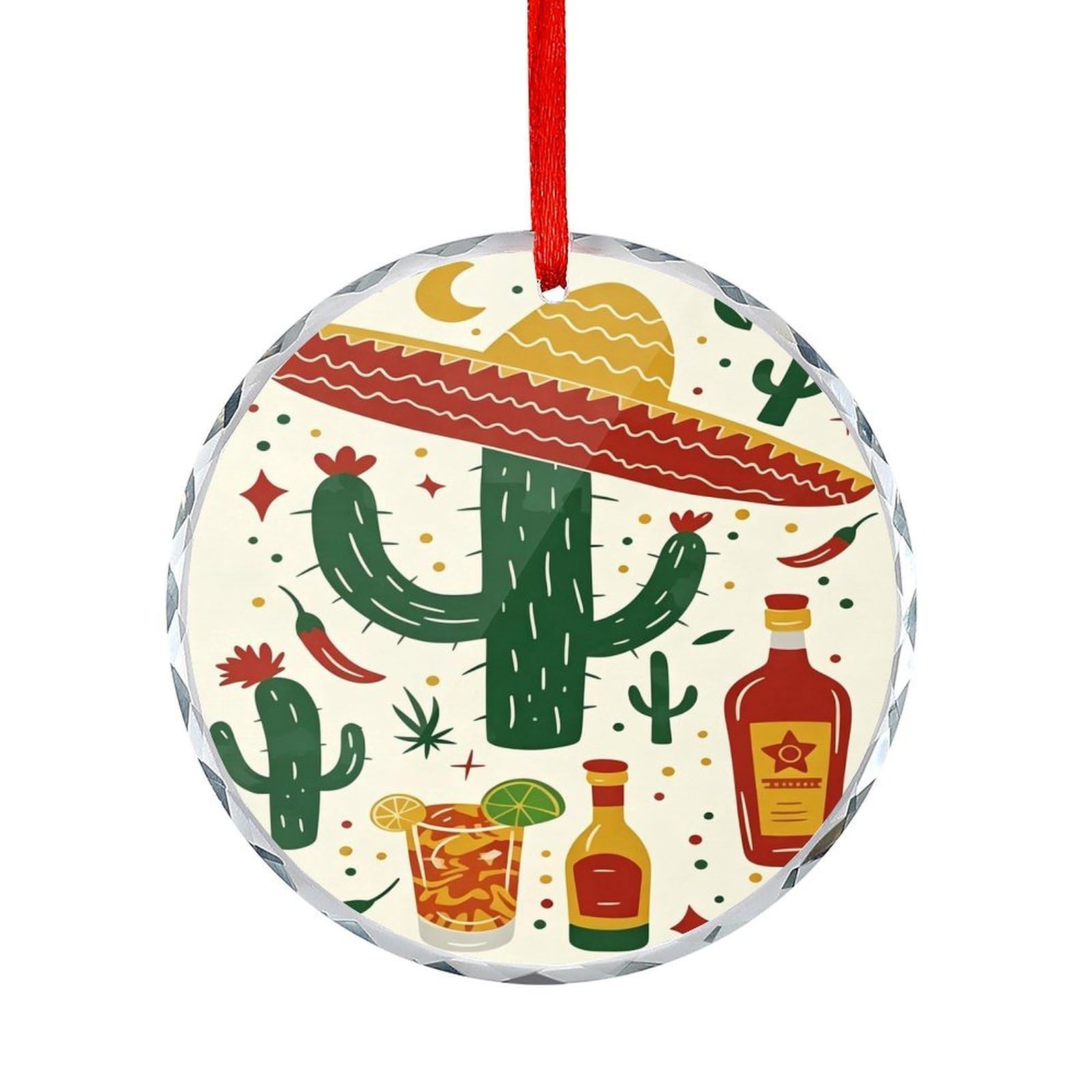 Btcowzrv Style Mexican Cactus Round Ornament Hanging Pendant Decor