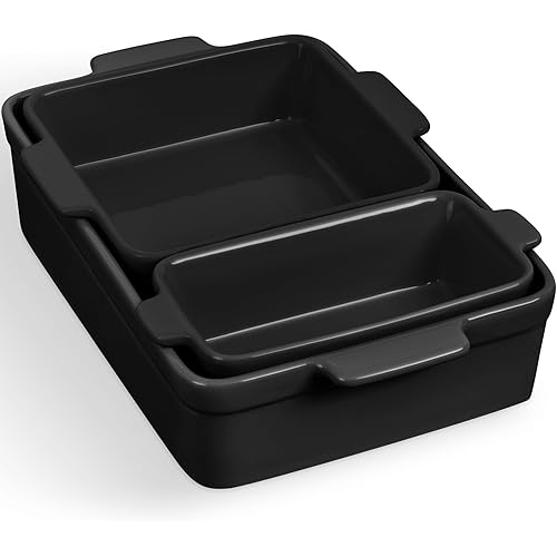 Best Choice Products 3-Piece Ceramic Bakeware Set, Stoneware Baking Dishes, Porcelain Casserole Bakeware Dishes, Serving Dishes - 9x12 Casserole, Loaf Pan, 8x8 Baking Dish - Black Licorice