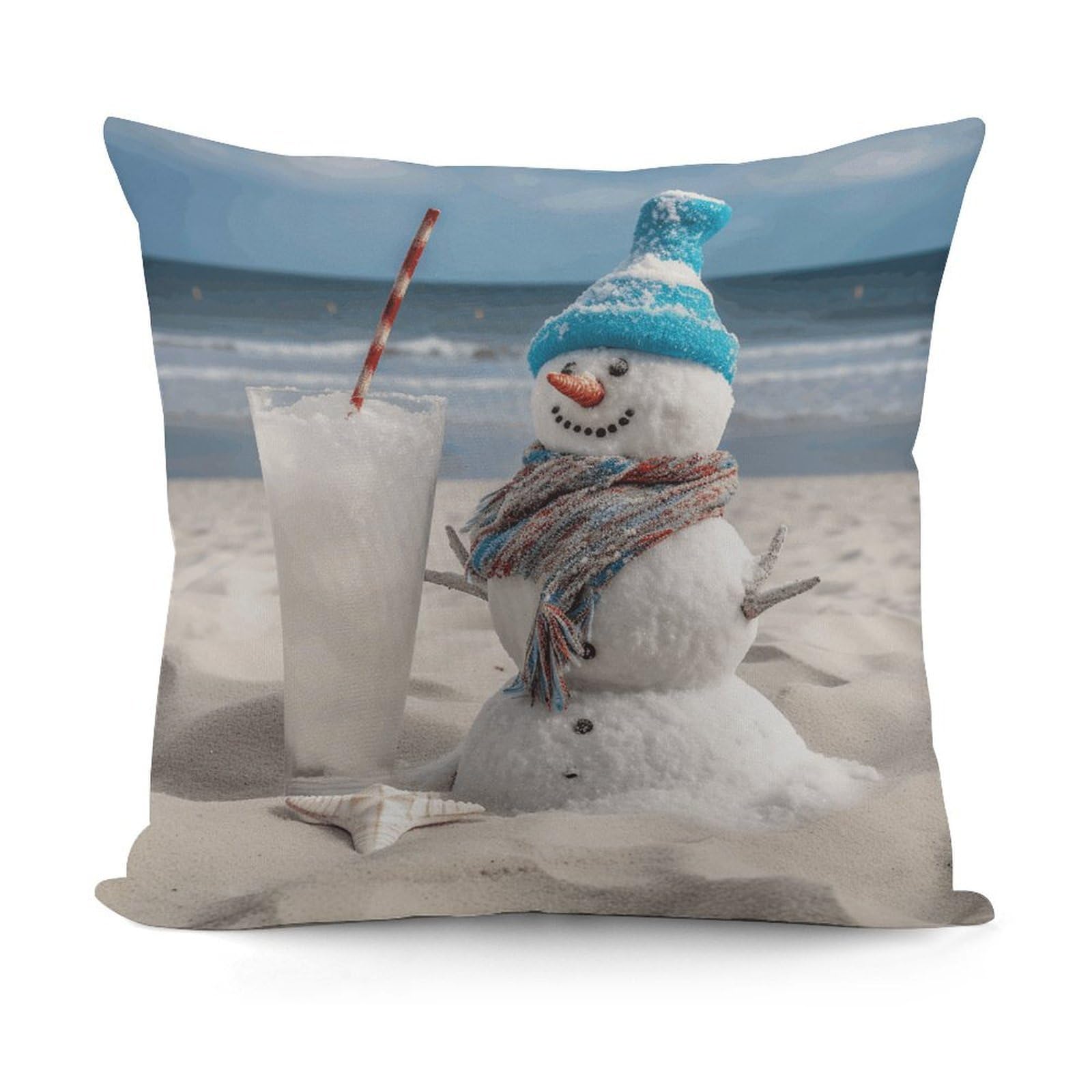 Adfgyerh Style Snowman Bech Decorative Pillow Covers, Throw Pillow Covers Soft For All Seasons, Pillowcases For Couch Living Room Sofa Bedroom 18X18 Inch