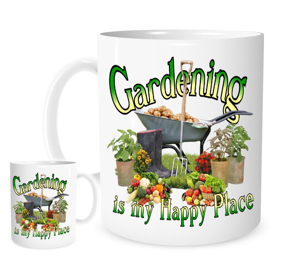 Gardening is My Happy Place. 11oz Ceramic Mug for Tea or Coffee