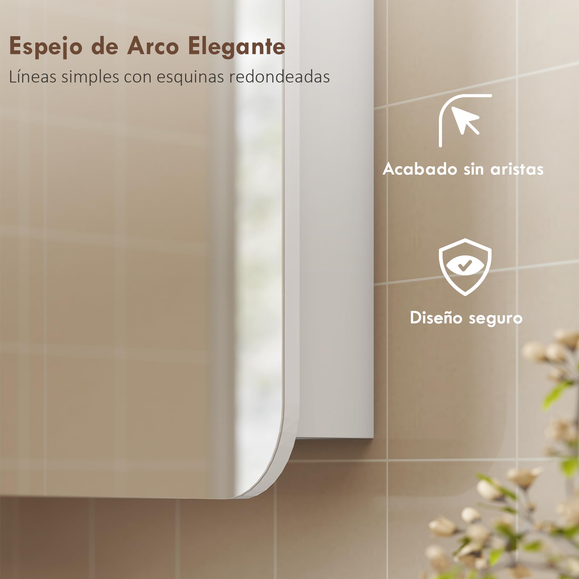 HOMCOM Armario de Baño con Espejo, Diseño con Bordes Curvados, Armario de Pared, Mueble de Baño Colgar, 2 Puertas, Estantes Ajustables, 68x13x66 cm, Blanco