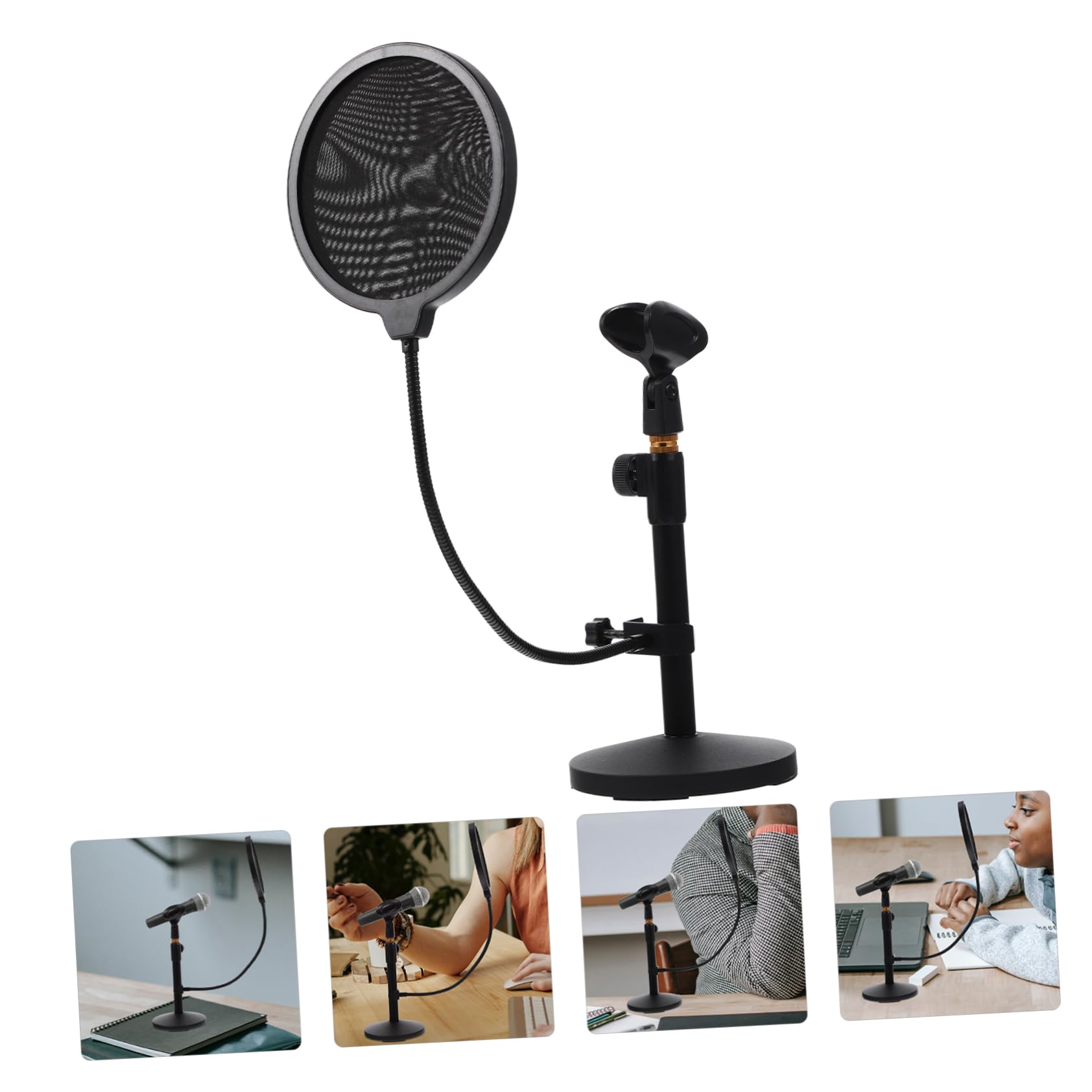 Supporto Microfono da Tavolo Regolabile Nero, Base Tonda | Metallo e Plastica, per Podcasting e Live Broadcasting, Stabilità e Altezza Adattabile