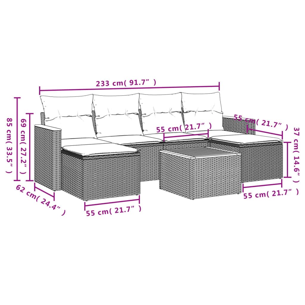 IKAYAA Sofa Exterior de Ratán, Muebles de Jardín con Función de Almacenamiento, Sofá Jardín, Conjunto Sofá Jardin Exterior de Ratán Muebles Jardín Exterior- 7 pzas Negro y Crema#10