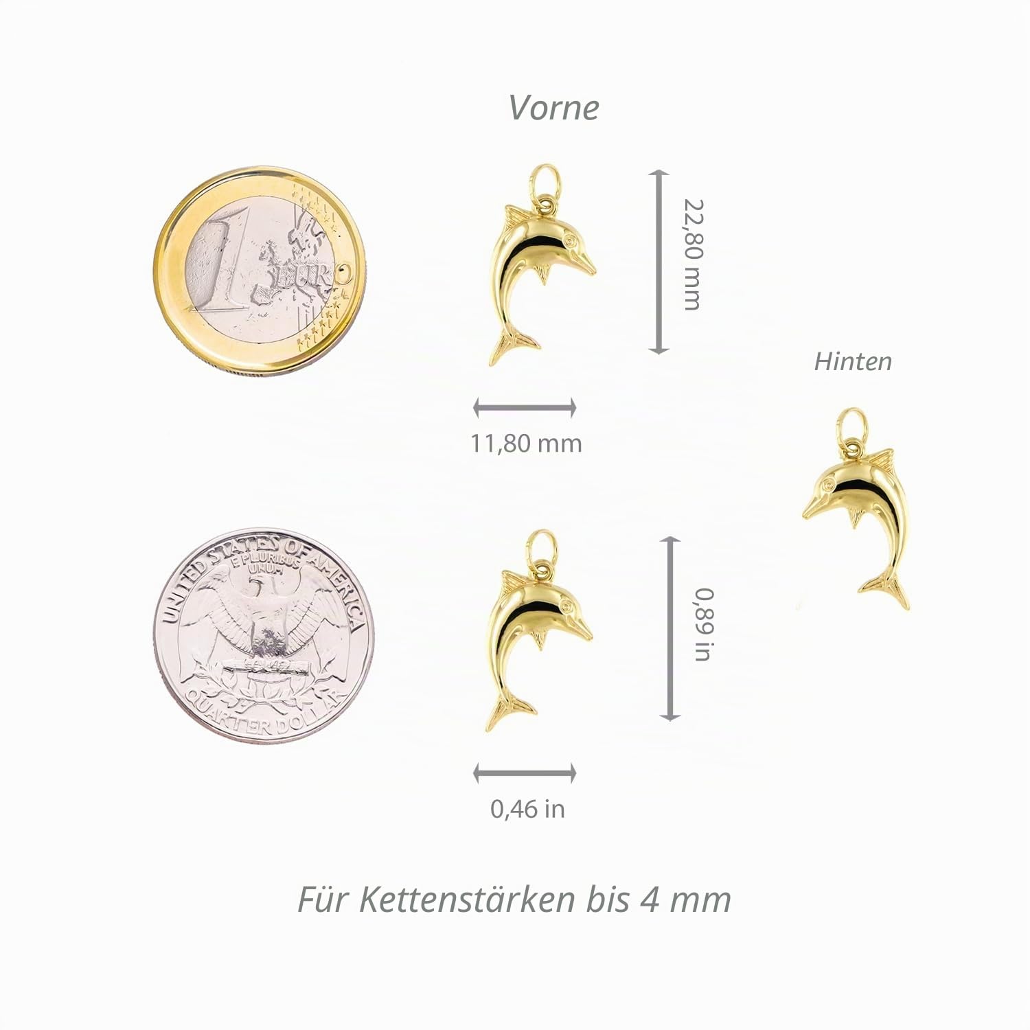 forme di Lucchetta - 14K Gelbgold Delfin Anhänger | Symbol der Freundschaft und Sensibilität, Goldanhänger Damen Mädchen 585 Echtgold für Kette (bis zu 4 mm) - hergestellt in Italien
