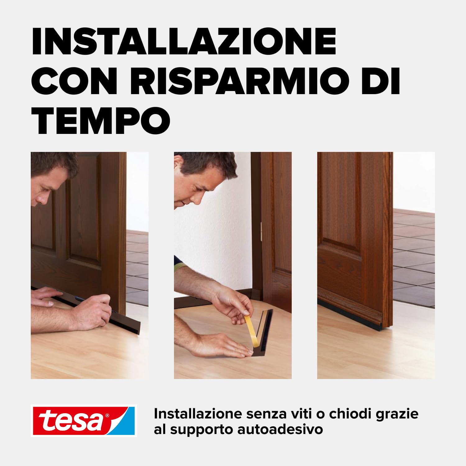 tesamoll Standard Paraspifferi a Spazzola - Guarnizione adesiva per porte - Adatta per isolare stanze con pavimenti lisci - Colore: Marrone - 100 cm x 3,7 cm