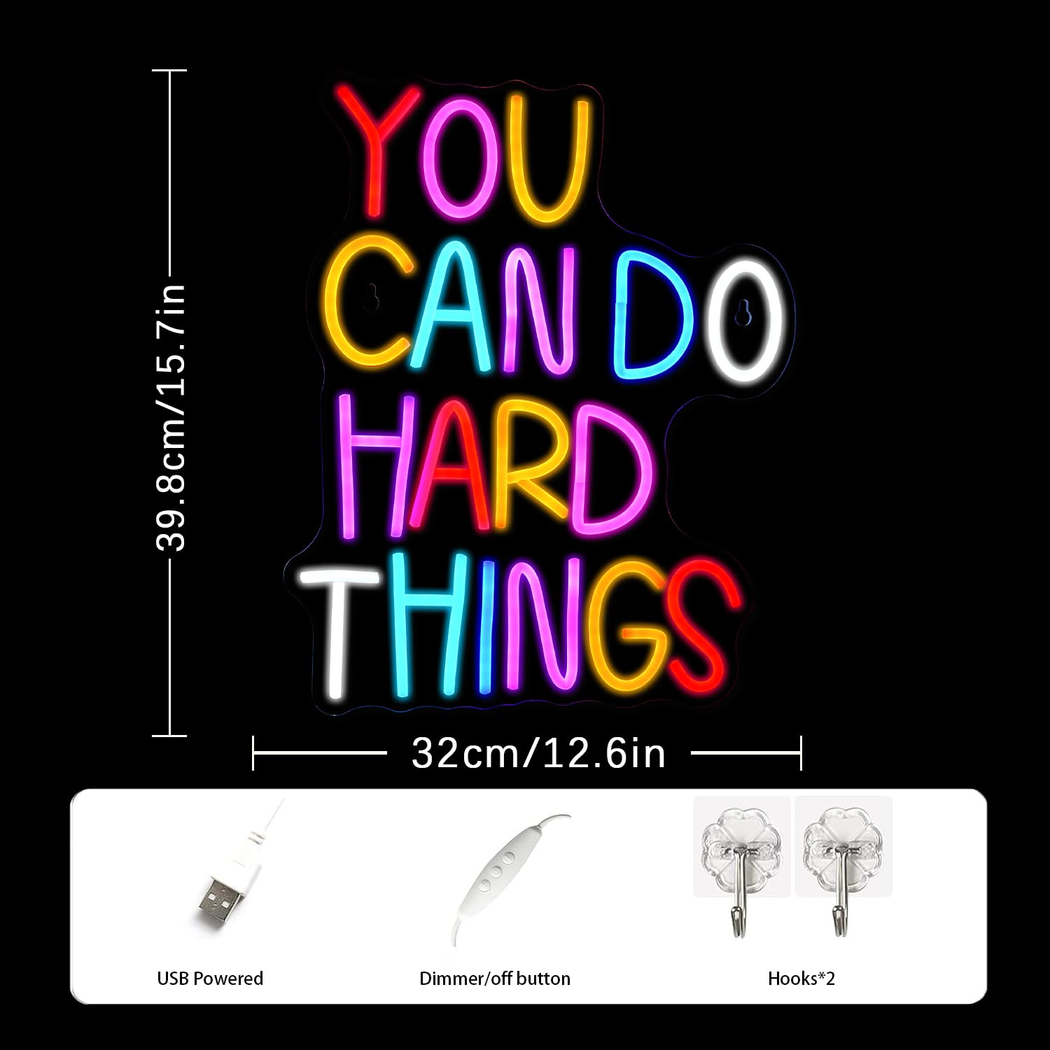 Neonowy znak "You Can Do Hard Things" ściemnialne neonowe znaki LED do dekoracji ścian, neonowe światło dla dzieci, sztuka ścienna, pozytywna dekoracja klasy, USB do sypialni, na urodziny, przyjęcie