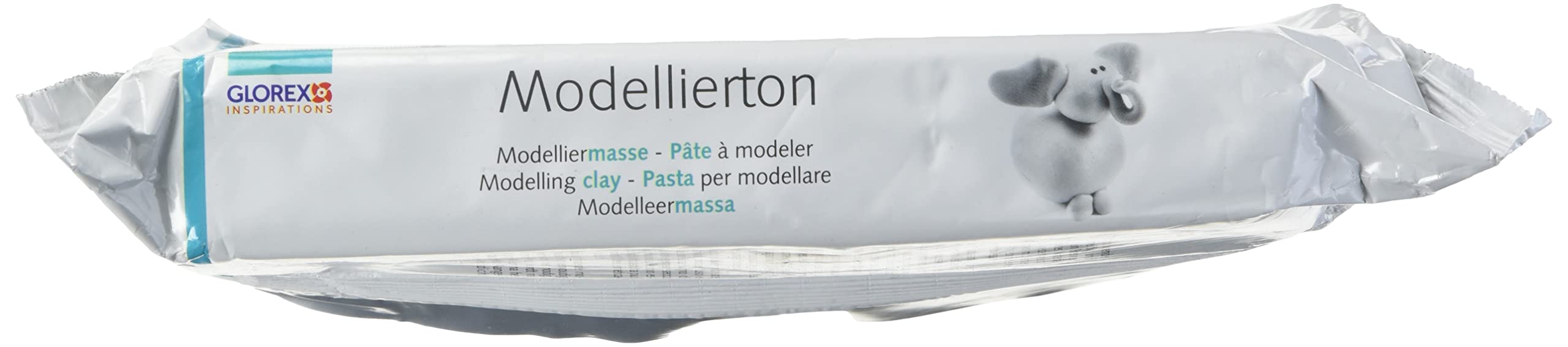 Glorex 6 1780 712 - Modellierton, 1 kg in weiß, gebrauchsfertige lufthärtende Modelliermasse, natürlich, weich und geschmeidig, nach der Trocknung bemalbar (Packung mit 5)