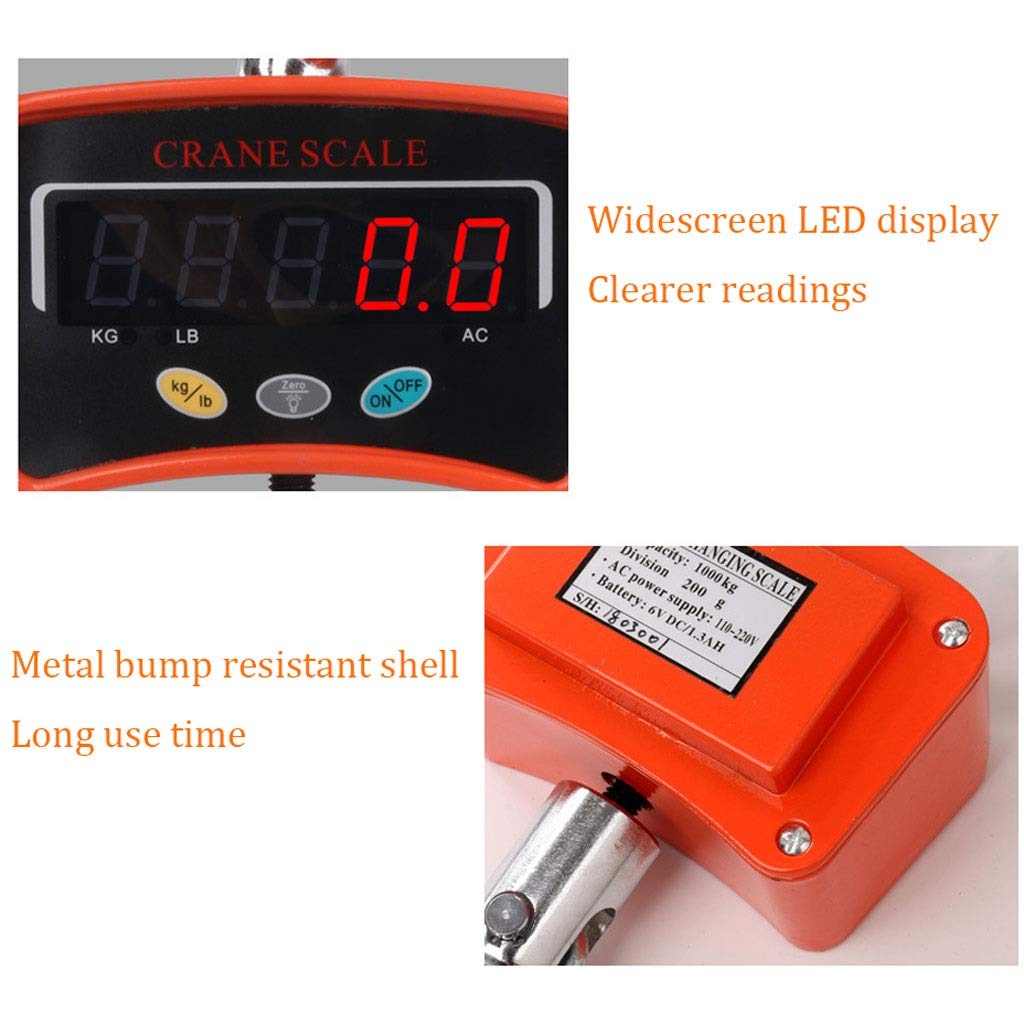 Hanging Scales Digital Weight Scale with Cast Aluminum Case Handheld Mini Crane Hooks for Farm Hunting Fishing Outdoor Electronic Hook (A 500kg/0.1kg)