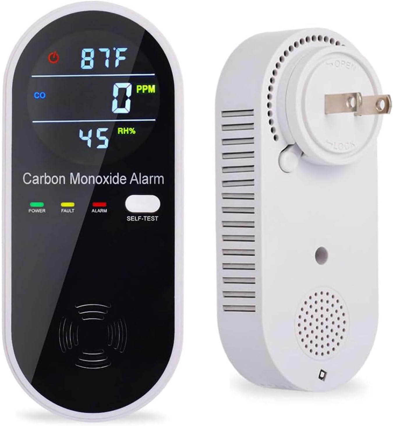Carbon Monoxide Detector Plug in Wall, WESHLGD Portable Carbon Monoxide Detector for Travel, 3-in-1 CO Detector for Home and Travel Camping(CO Gas Meter Temperature Humidity Sensor)