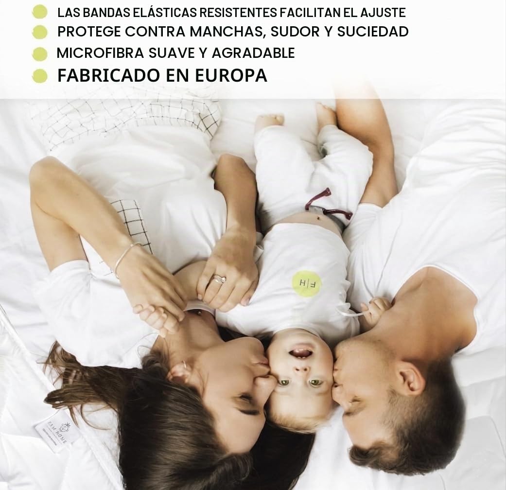 FAM Home Protector de colchón Lavable 180 x 200 cm, Made IN Green Cojín de colchón Acolchado Certificado, colchón higiénico Blanco, Funda de Microfibra Suave hipoalergénica