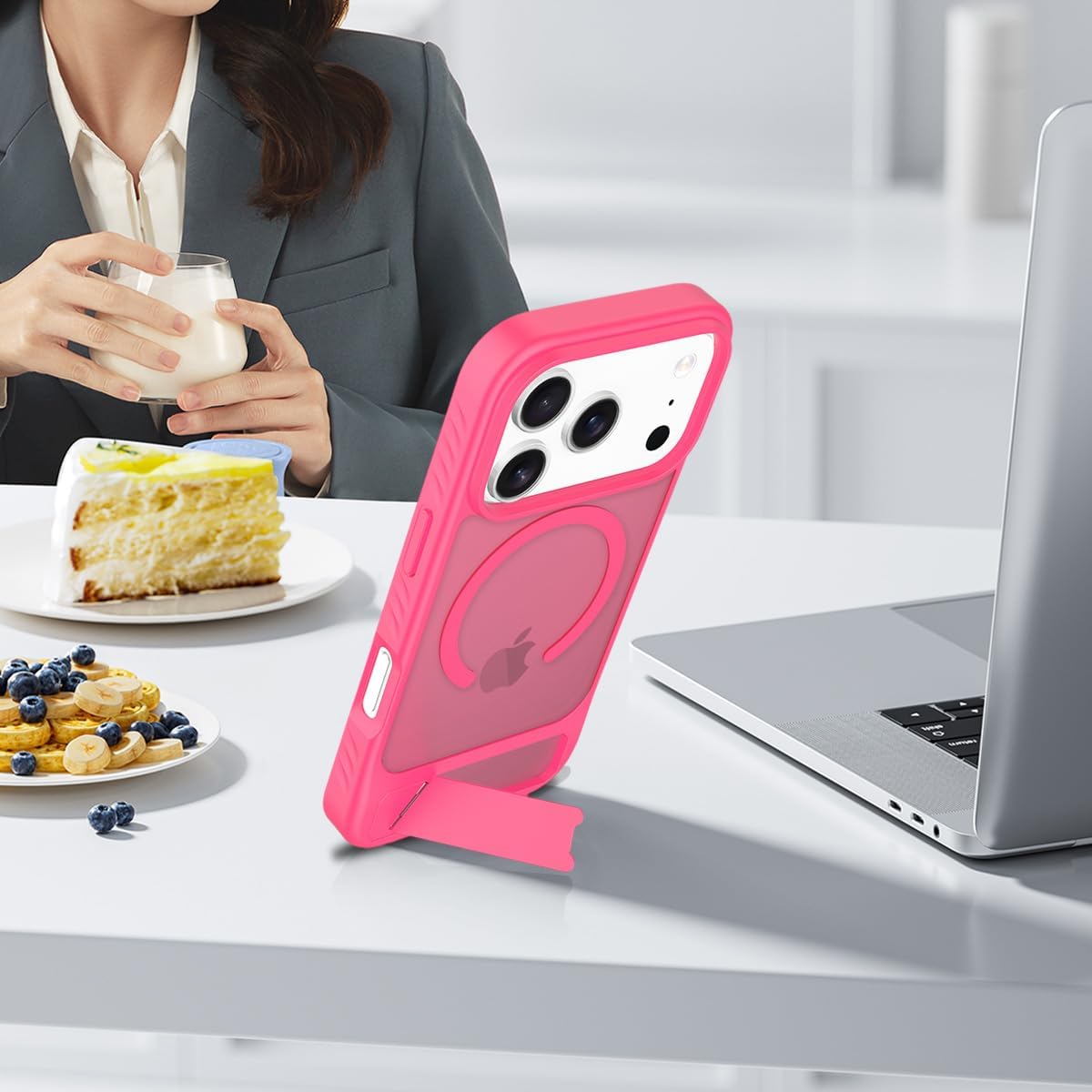 IDweel Magnetic for iPhone 17 Pro Max Case with Built-in Invisible Kickstand, Compatible with Magsafe, Slim Fit Translucent Matte Shockproof Protective Cover for iPhone 17 Pro Max 6.9 Inch, Hot Pink - Image 3