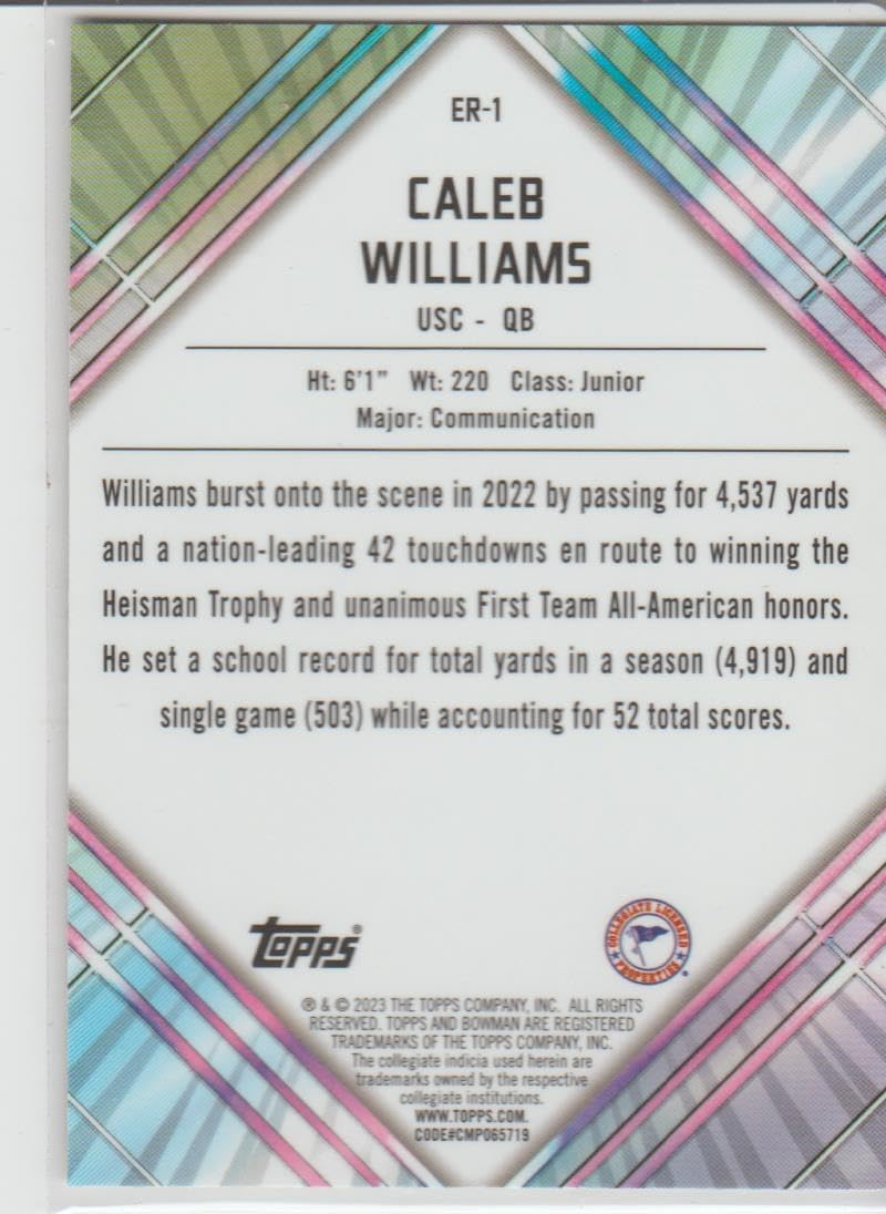 2023 Bowman Chrome Caleb Williams Bears Early Risers Rookie Football Card