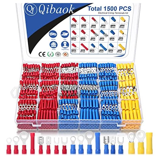 Qibaok 1500pcs Wire Connectors Insulated Electrical Wire Terminals Wire Crimp Connector Ring Fork Spade Butt Connector Kit
