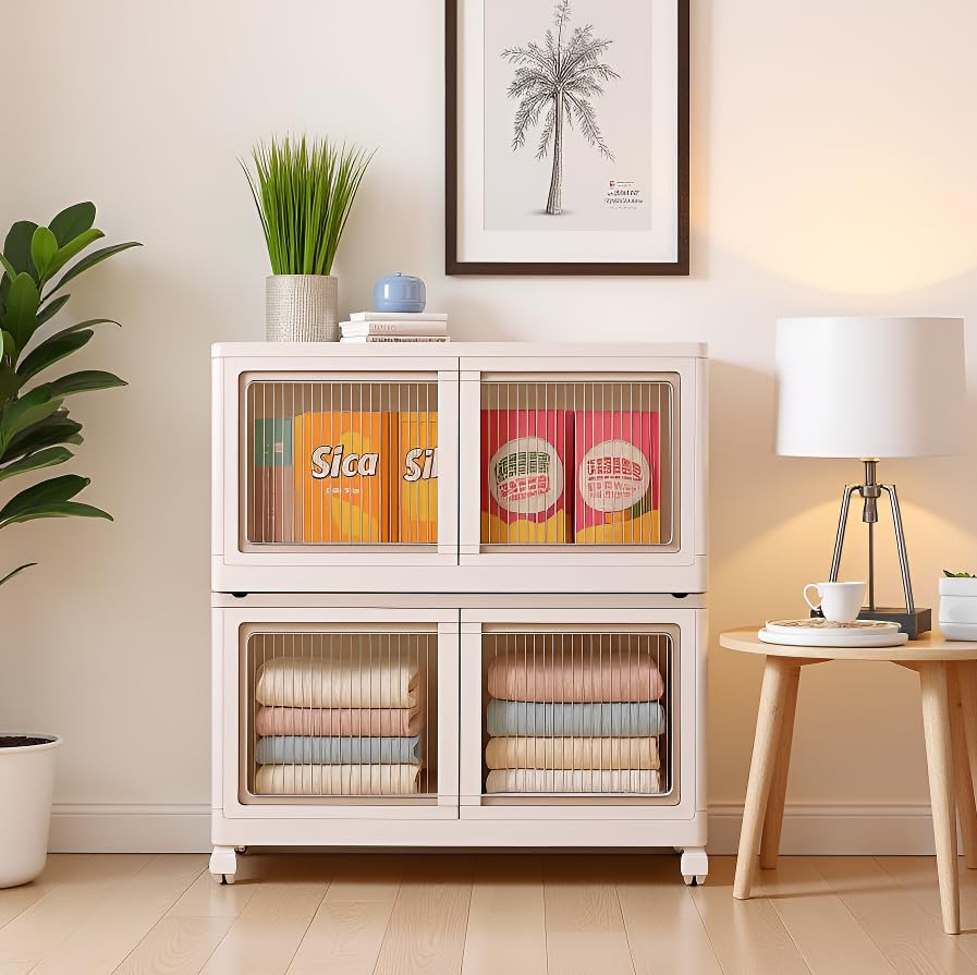 Image of YASONIC ๐ฎ ๐ง๐ถ๐ฒ๐ฟ Foldable Plastic Rack for Storage /Kitchen Cupboard /Versatile and Sturdy Wardrobe for Clothes /Multipurpose Storage Organizer /Closet for Bedroom /Living Room /Laundry Room (White)