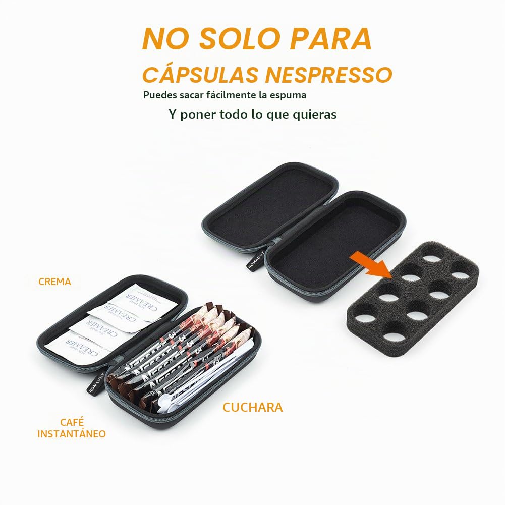 ROMAUNT Estuche portátil para Cápsulas de café compatibles con Nespresso,Rígida Protector Bolsa de Almacenamiento ligero organizador,Compañero de Minipresso y Nanopresso(Marrón)