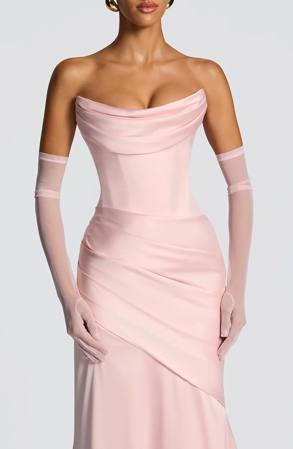 Strapless Bridesmaid Dress with Scarf Satin Pleated Mermaid Wedding Guest Dress Corset Prom Dresses XD04