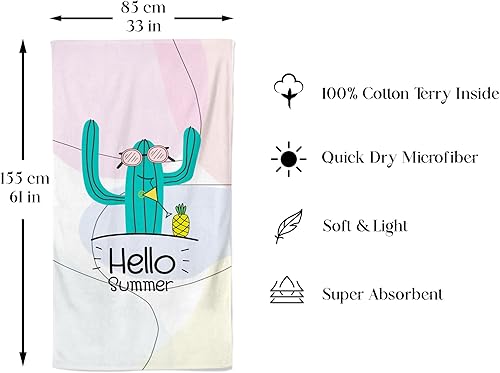 Miniatura 4 de Toalla de playa estampada - Pilas de algodón suave y absorbente y microfibra de secado rápido - 33x61 pulgadas - Moda de playa - Producto perfecto