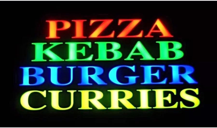 Neon Pizza Burger Kebab Curries Display Flashing Sign Shop Signs Take Away LED