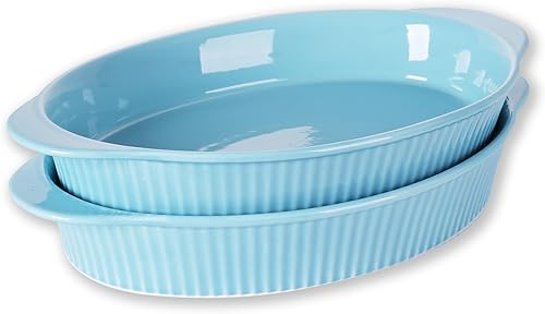 LEETOYI Juego de 2 sartenes ovaladas grandes de porcelana para gratinar de 9 x 13 pulgadas, juego de 2 platos para hornear para porciones,