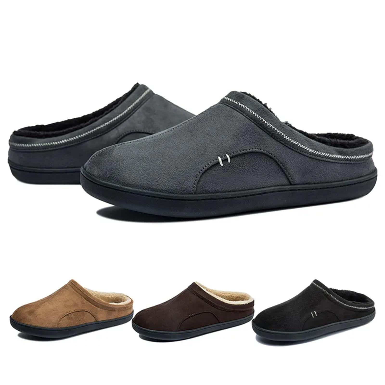 Pantofole da uomo Pantofole Da Casa Grandi Dimensioni 49 For Uomo Inverno Scamosciato Corto Peluche Uomo Pantofole Antiscivolo Camera Da Letto Coppia Morbide Scarpe Da Interno Uomo(Grey MS597,4748)