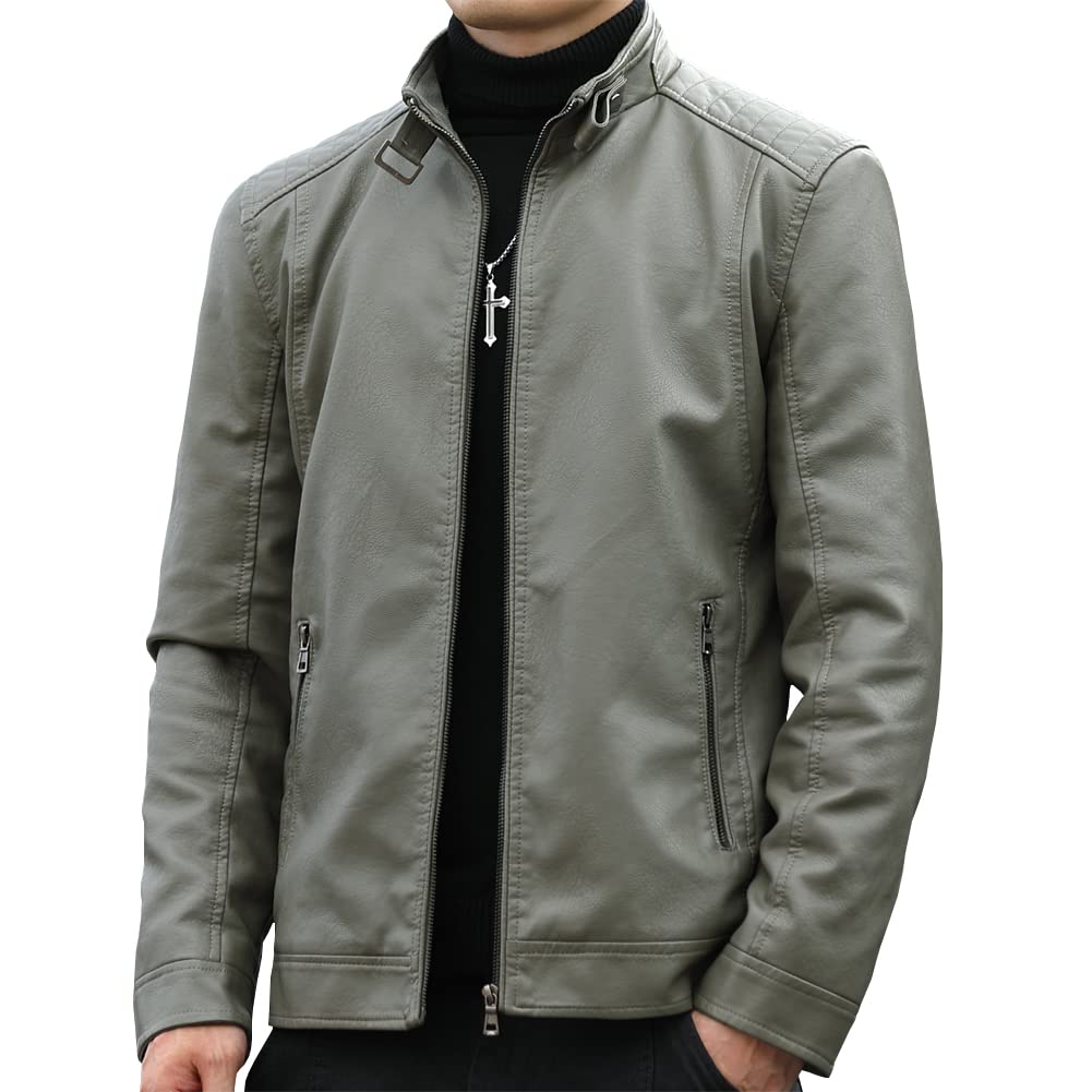 WomleysMens Casual Stand Collar Faux Leather Jacket Biker Motorcycle Jackets