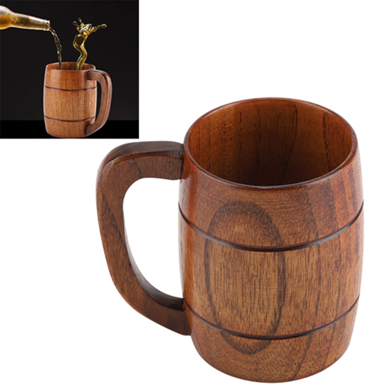 Boccale di Birra in Legno, Boccale di Birra in Legno Naturale Boccale di Birra Retrò Grande Capacità Boccale Classico Medievale con Manico Whisky Caffè Tè Regalo Uomo Accessori Bar Vintage