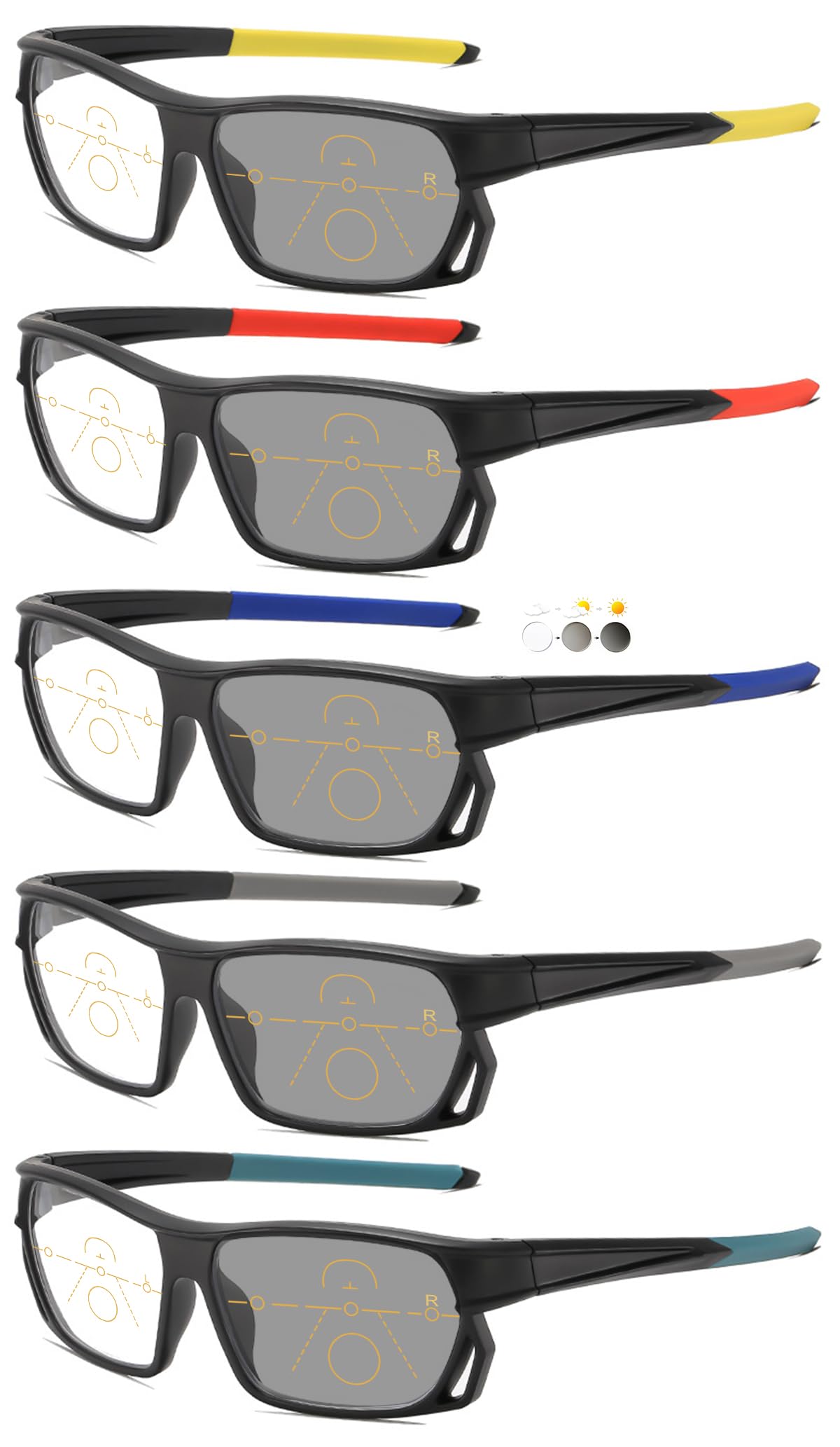 KOOSUFA Selbsttönende Gleitsicht Lesebrille Sportliche Gleitsichtbrille | Herren Damen, Progressive Multifokus, Photochrome, Blaulichtfilter, Leicht, UV-Schutz, Sonnenlesebrille +1.0-4.0