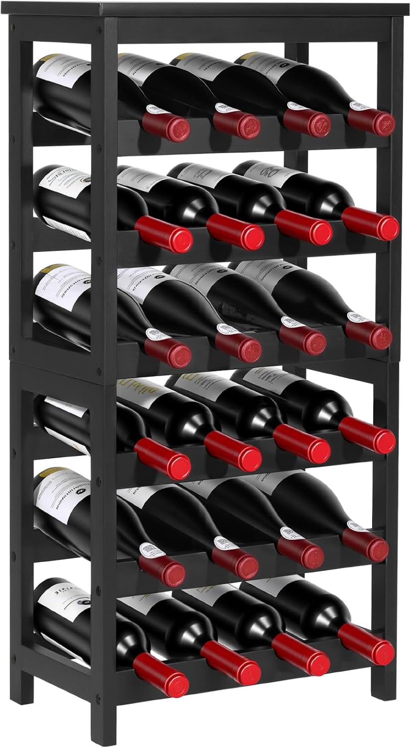VEVOR 24 Bottle Wine Rack, 6-Tier, Freestanding Floor Display Wine Storage Shelves with Table Top, Easy Assembly Rack Shelf, Premium Material, for Kitchen Cellar Bar Dining Room Living Room, Black
