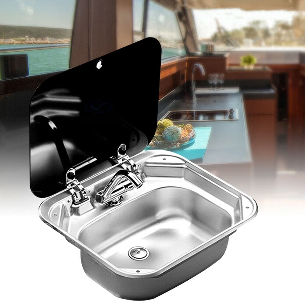 Buy Kitchen RV Sink Faucet W/Folding Lid Camper Sink Dropin Stainless