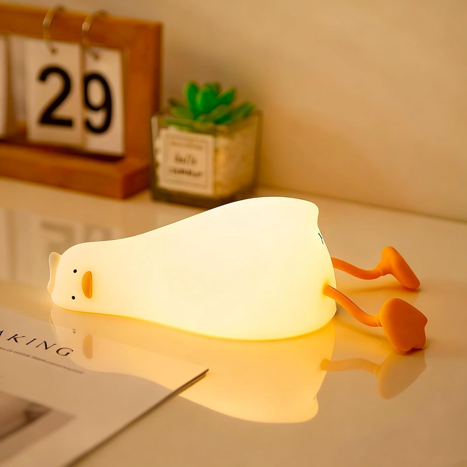YR YRHH-PET Existential Crisis Duck Lamp - Squishy Kids Cute Night Light, Rechargeable Lying Flat Ducky, White Elephant Gifts, Fun Weird College Valentines Gift, Nursery Animal Decor, Safe Silicone