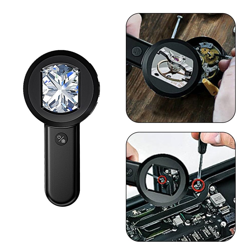 Microscopio digital de mano con pantalla de 2 pulgadas, cámara de píxeles de 100 W, 8 luces LED (blanco/UV), para conexión de computadora, lupa con tapa de enfoque, tiempo de funcionamiento de 1.5