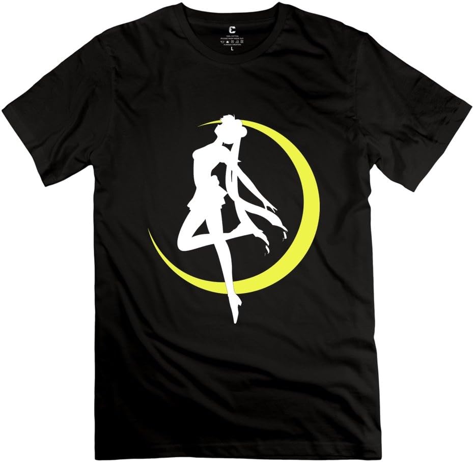 Men's Sailor Moon R Beautiful Girl Cartoon Screw Neck T Shirts Size XXL Black