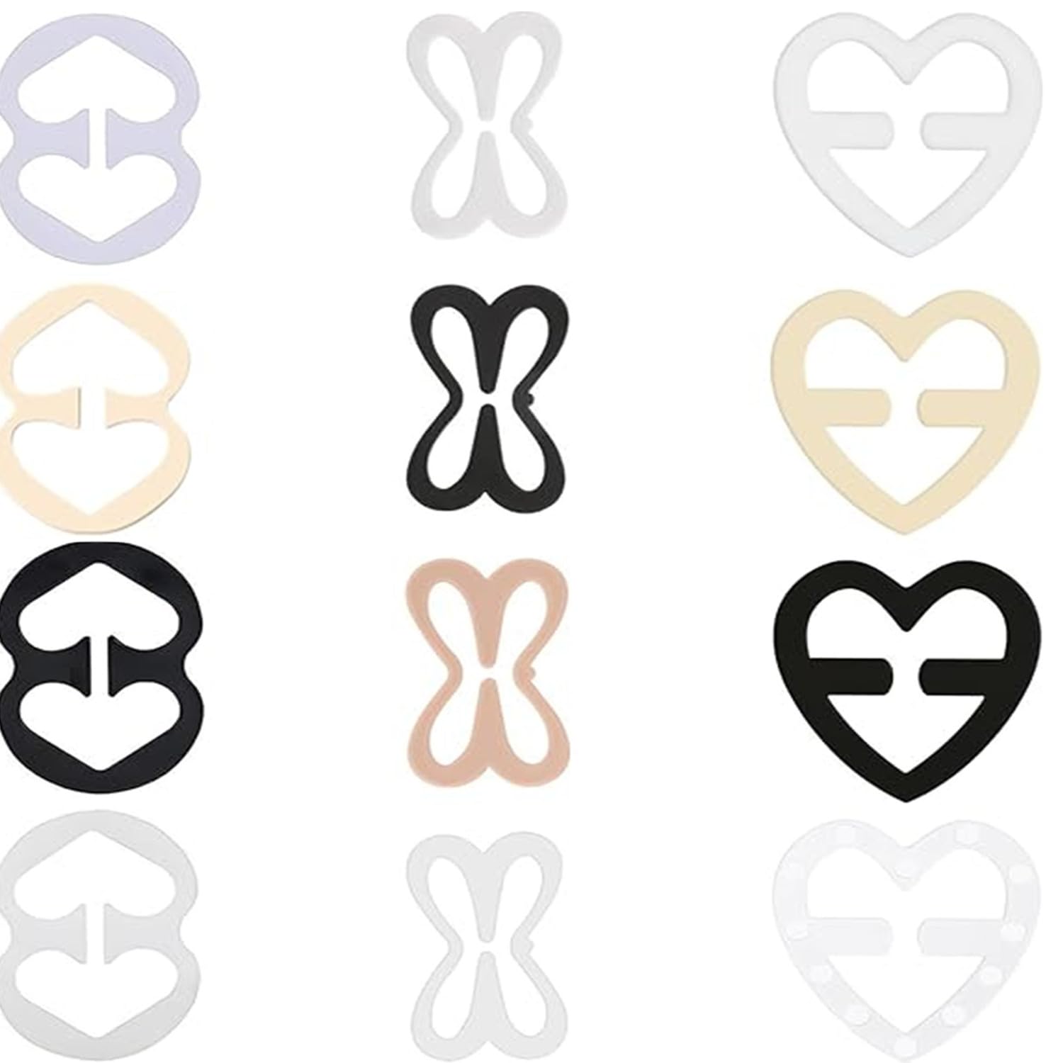 Zheigaoxea Bra Strap Clips, 12Pcs Bra Clips to Make Racerback,Bra Strap Holders for Slipping, Adjustable for Conceal Straps - Bra Converter Cleavage(Black, Beige, White, Clear)