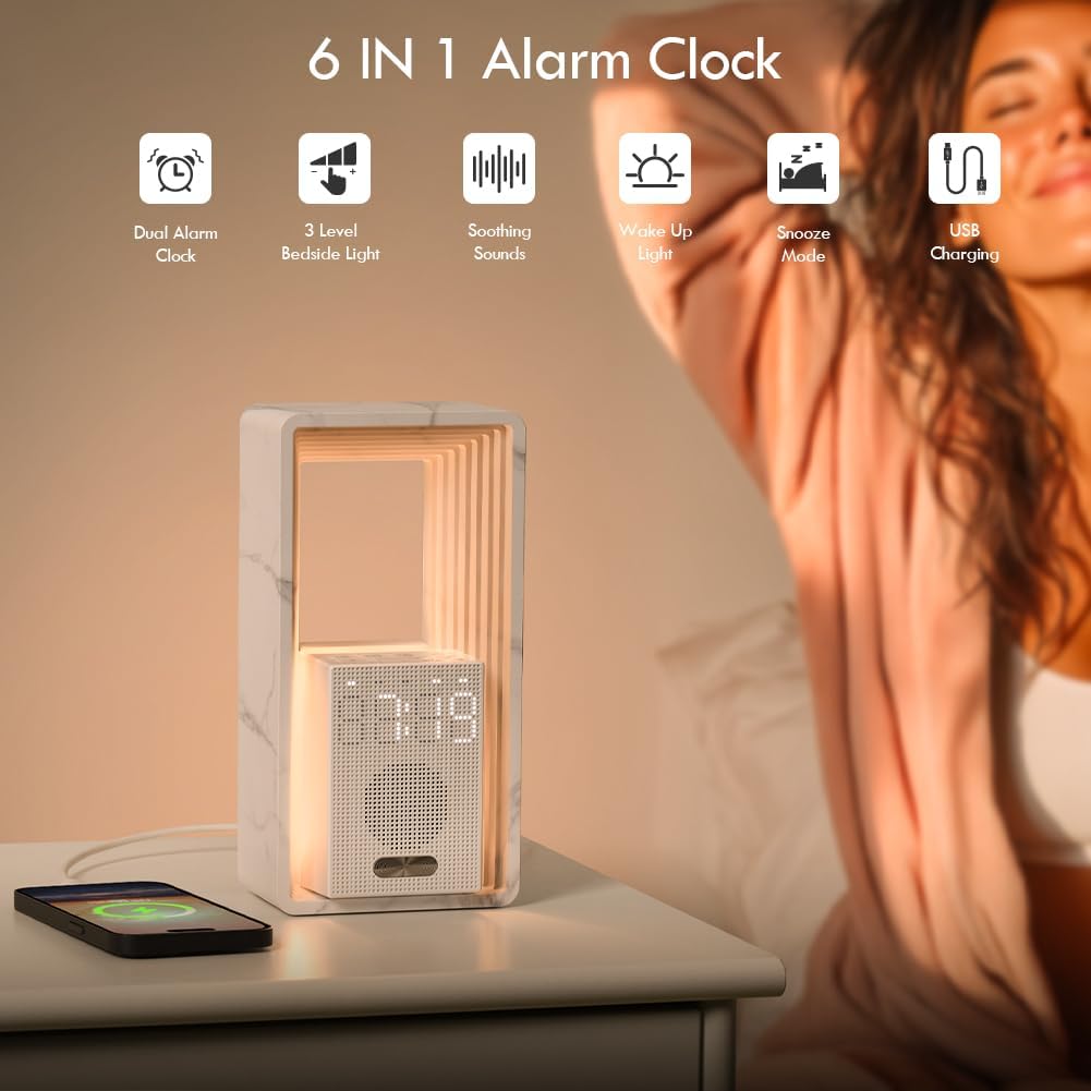 WILIT Digital Alarm Clock, Sunrise Alarm Clock with Nightlight, 9 Sleep Aid Sounds, White Noise Sounds Machine, Dimmable Display, Snooze,USB Charging Port,Gift for Women,Men,Teens,Kids,Travel