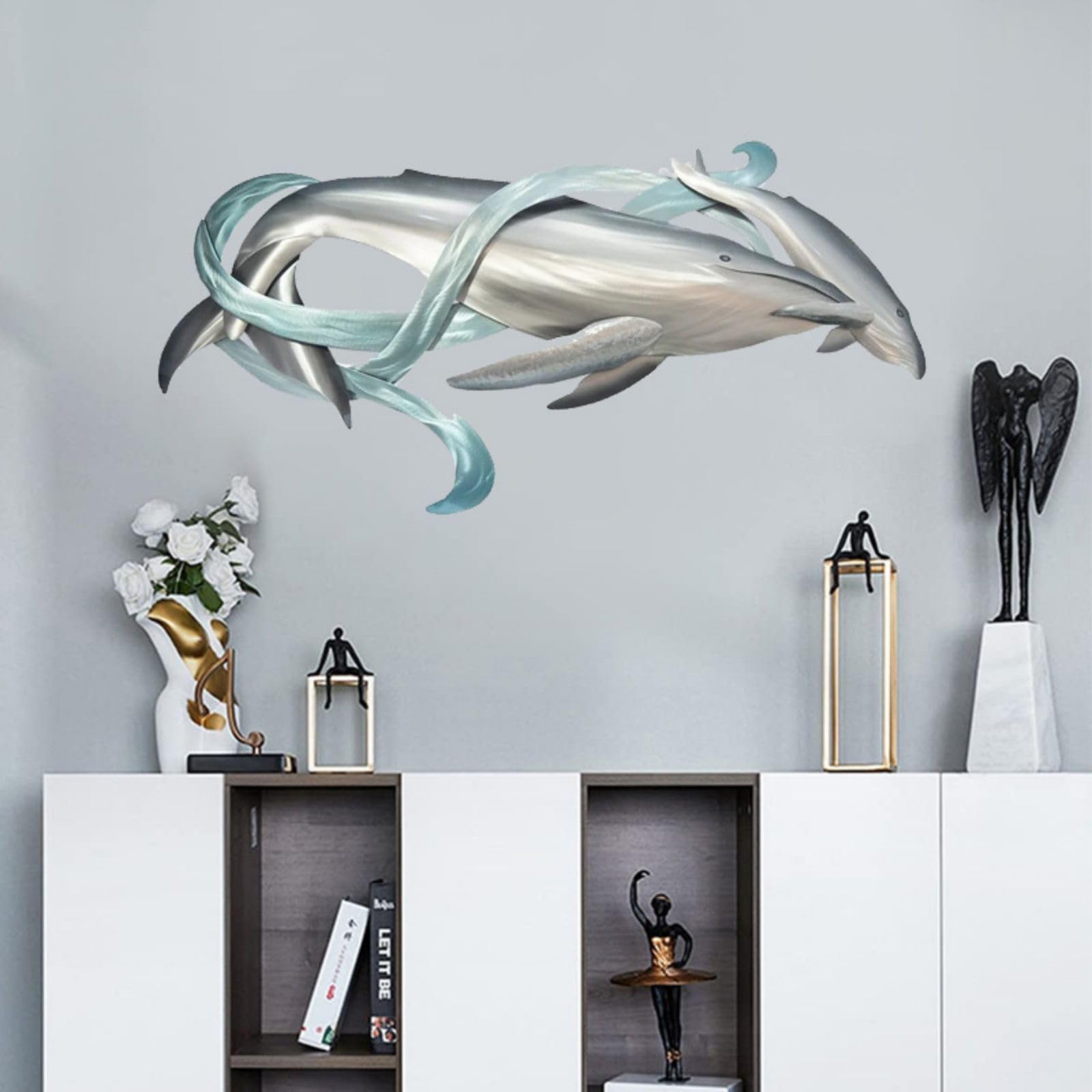 Bobbird - Silhouette Whale Tabletop Art Decoration, Indoor Iron Craft Ornament (7.87 inches x 18.11 inches)