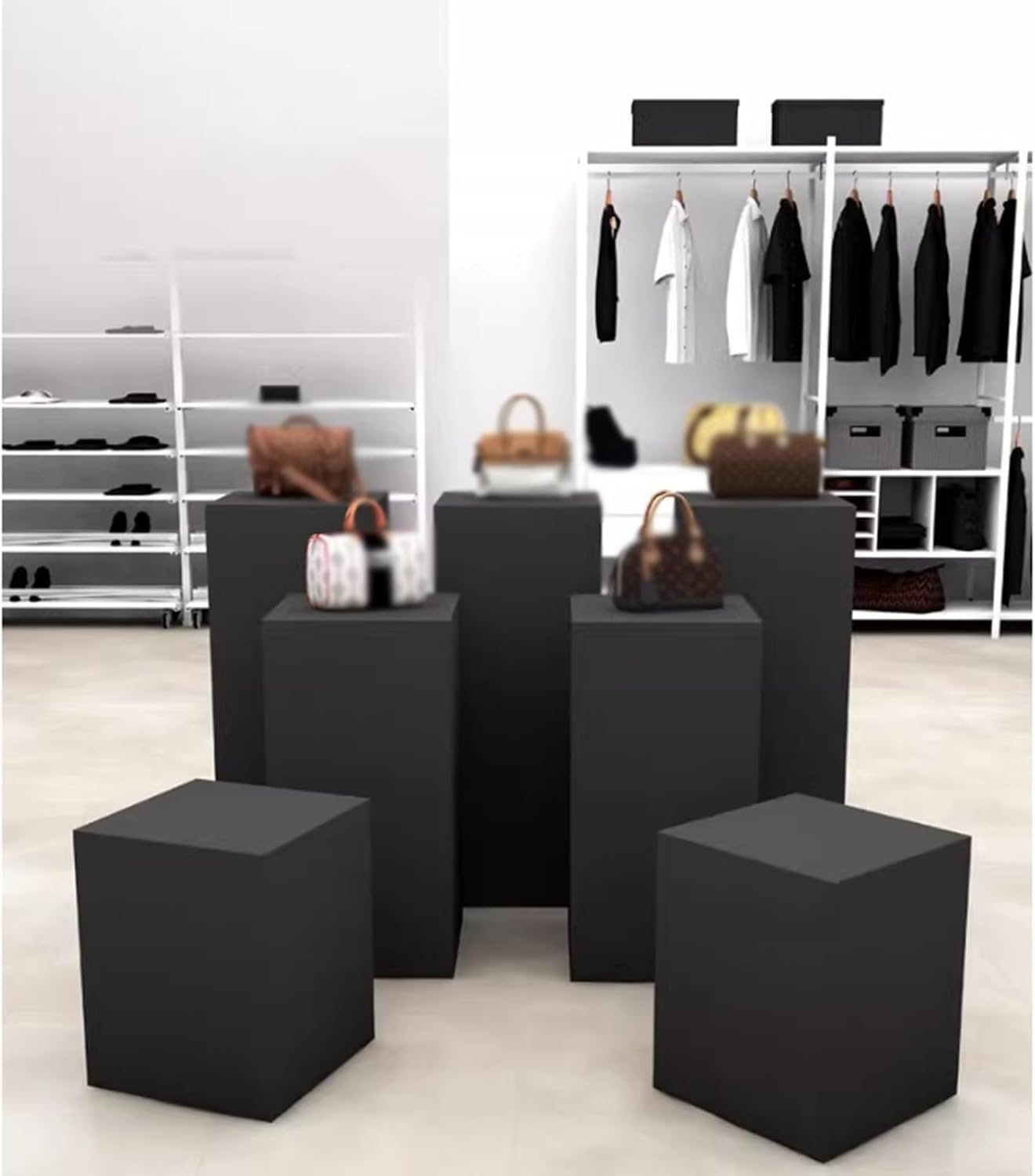 Supporto a colonna a cubo nero per oggetti da collezione, decorazione artistica ideale per negozi di abbigliamento, feste, matrimoni, 30 x 30 x 20 cm