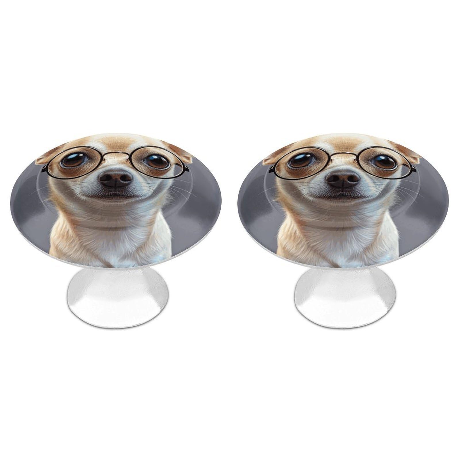 FekiLoot Chihuahua Dog Glasses Cabinet Knob 2 Pack Mini Round Drawer Pulls Stainless Steel Dresser Drawer Knobs Kitchen Drawer Hardware for Bathroom Dresser Closet Door Knobs
