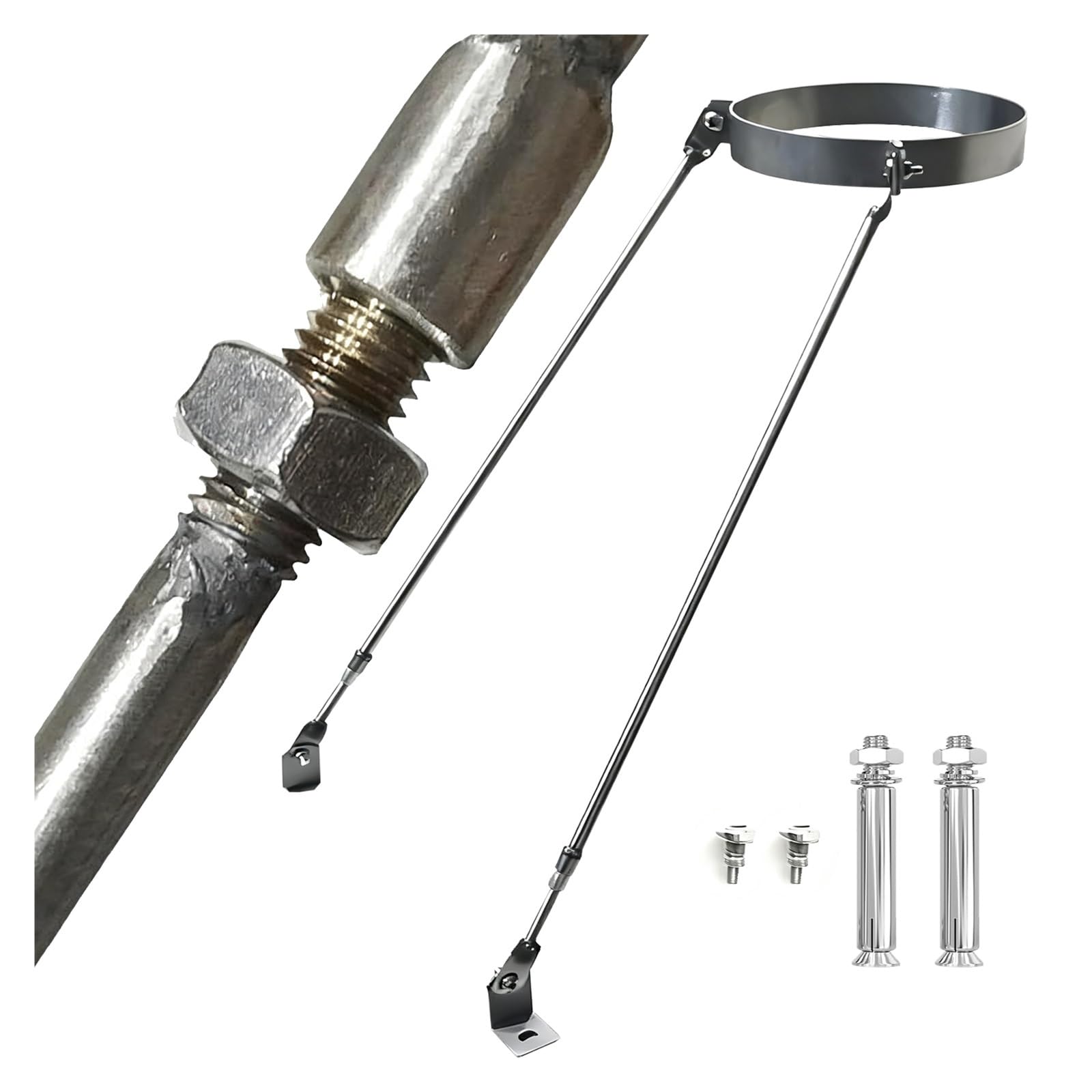 Soporte de fijación para Chimenea y Tubo de Horno, extraíble, de Acero Inoxidable, con Tornillos, para Salas de calderas (diámetro del aro: 8,5 cm [3 5/16")