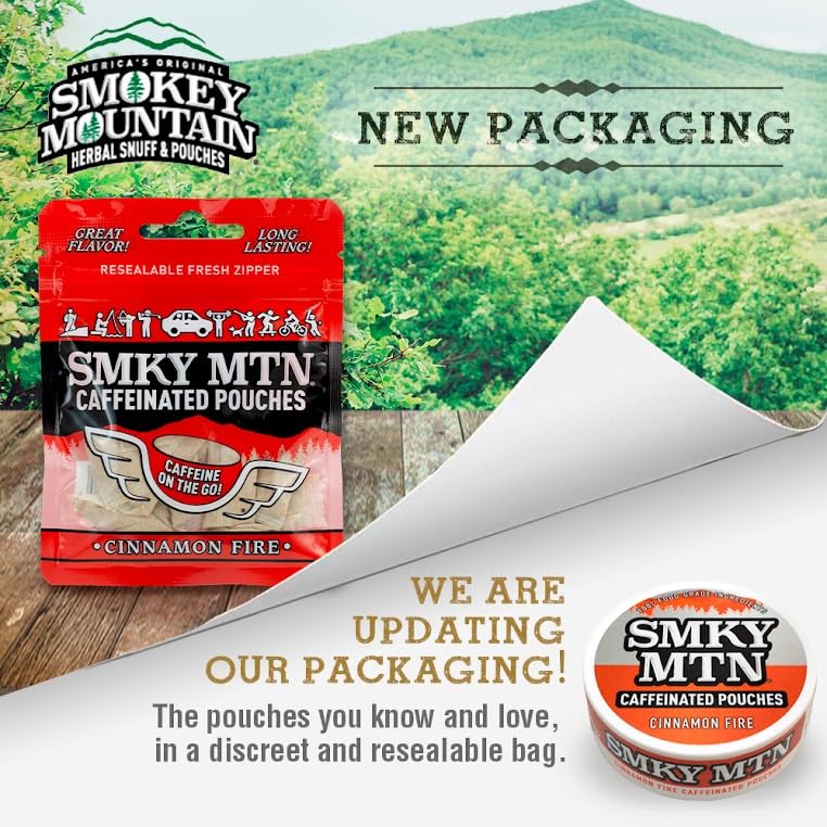Image of SMOKEY MOUNTAIN Caffeinated Pouches - Cinnamon Fire - Tobacco Free and Nicotine Free - 15 Pouches Per Pack - 5 Pack