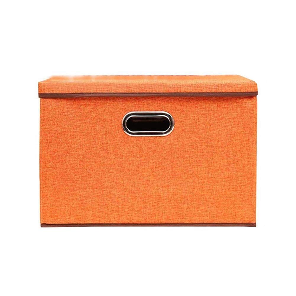 ETRGFTHU Large Cotton Linen Fabric Foldable Storage Box Container with Lid And Handles For Toy Organizers Storage Bin Cubes Organizer(Orange,45x30x30cm)